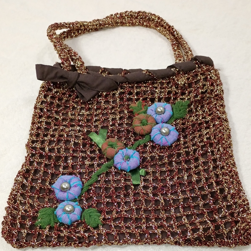 J. Jill Brown and Blue Knit Tote